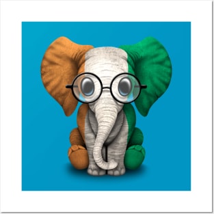 Baby Elephant with Glasses and Ivory Coast Flag Posters and Art